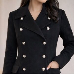 Wool Black Pea Coat Size Small